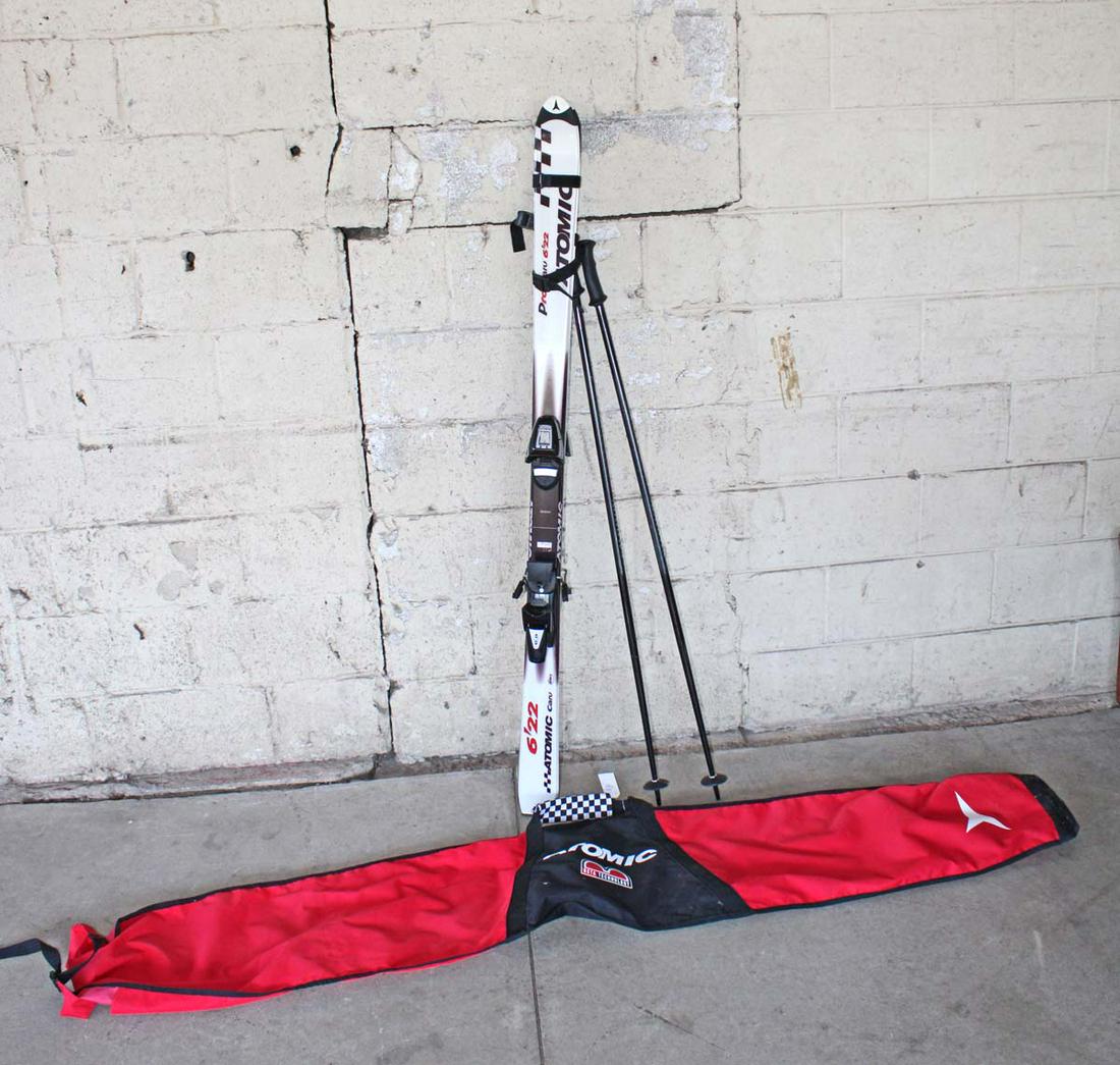 Pro Caru 6'22 Atomic Skis 150 with a C509 made in France binding, Salomon Poles and red storage case (1 of 11)