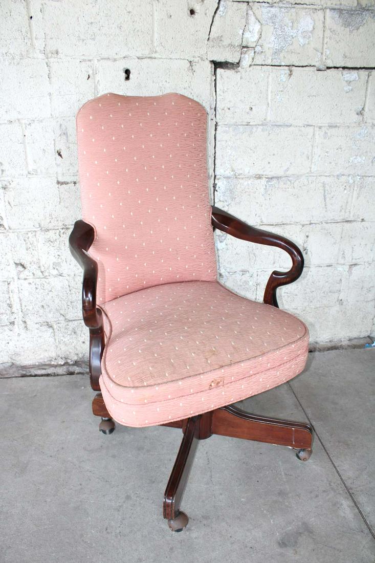 Mahogany frame pink upholstered office chair (1 of 4)