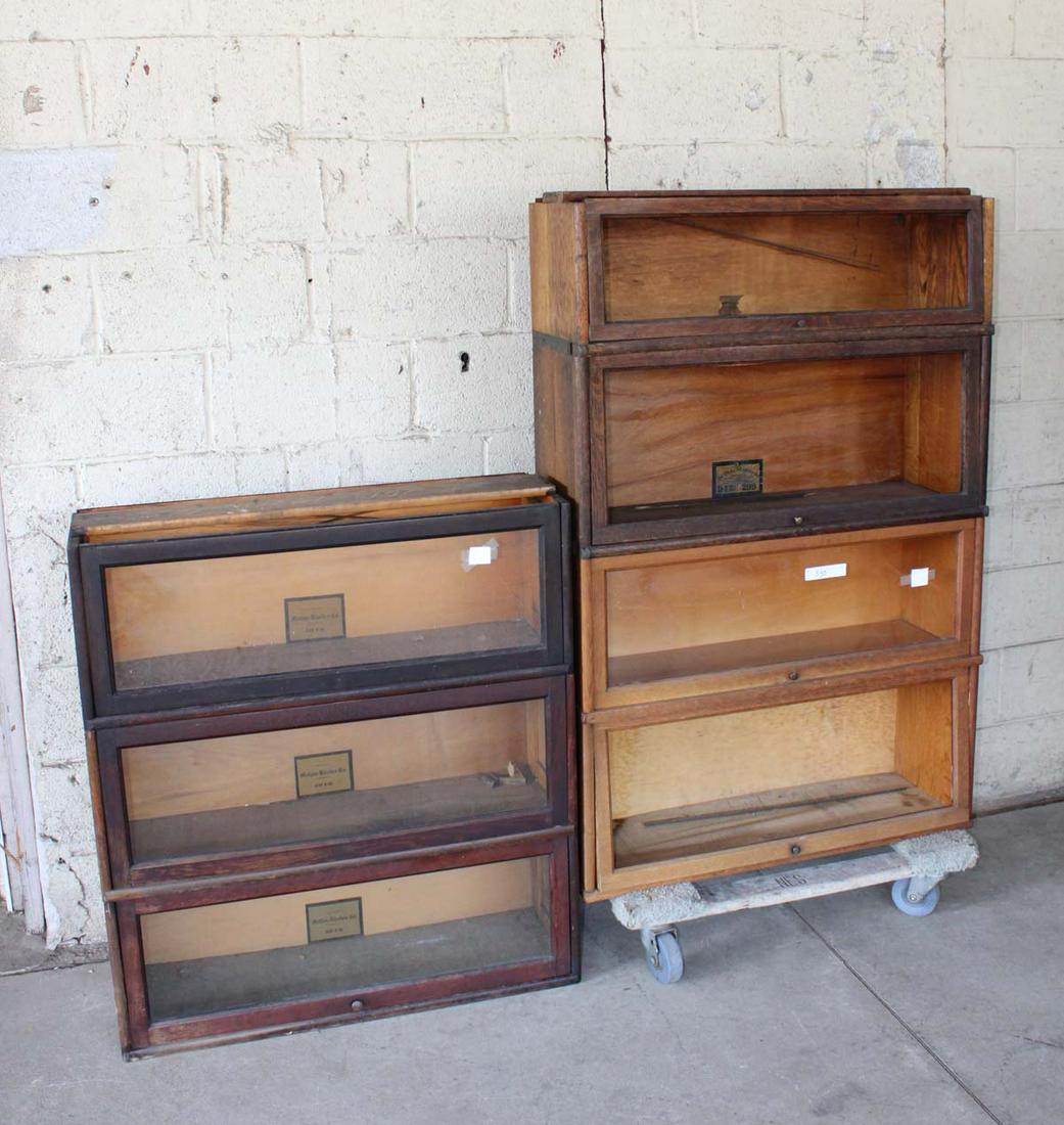 Antique oak stacked bookcase, 4 stack is Globe Wernicke and the 3 stack is Melton Rhodes (1 of 4)