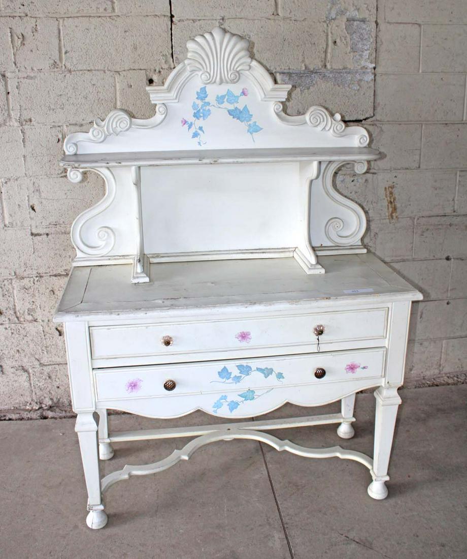 Paint decorated 2 drawer server with top approx. 42" w x 18" d x 30" h Top: 40" w x 10" d x 32" h (1 of 4)