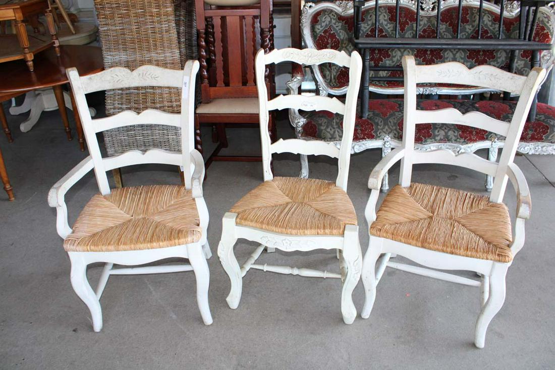 Set of 3 painted white rush bottom chairs (1 of 3)