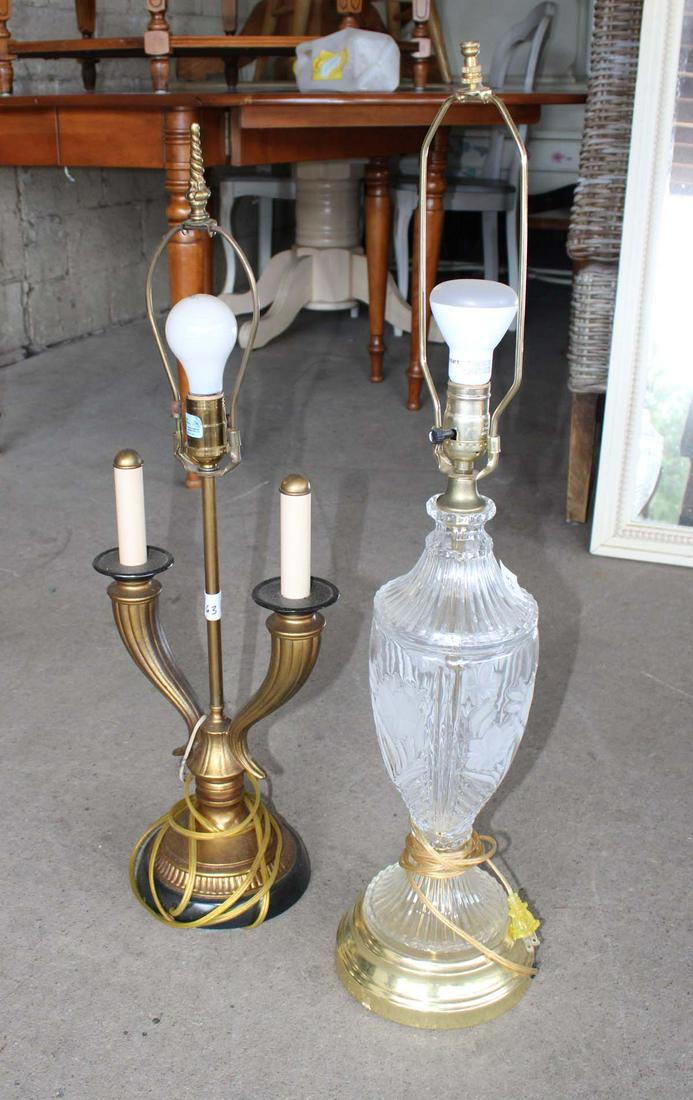 2 decorator lamps: 2 decorator lamps approx. 1) 10" w x 6" d x 27" h 2) 7" diameter x 31" h