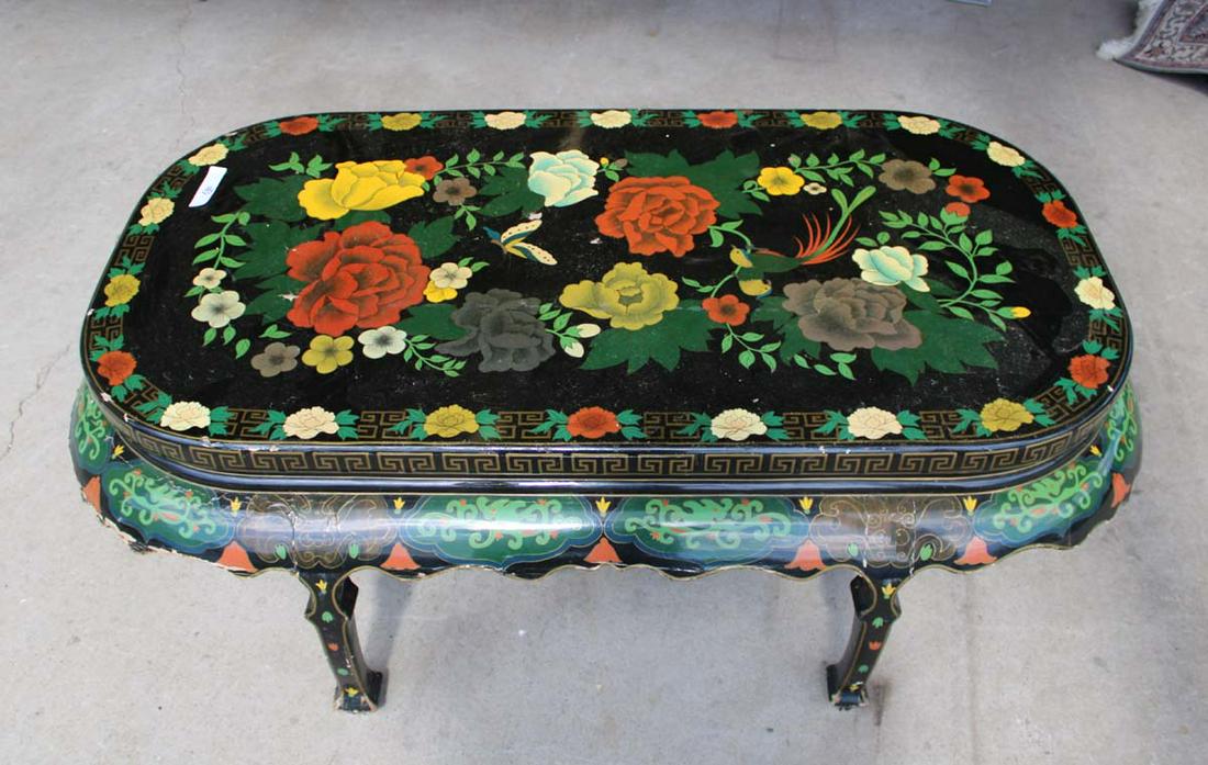 Asian decorated black lacquer cocktail table (1 of 6)