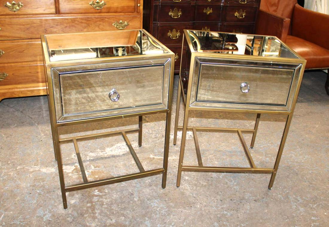 Pair modern design mirrored 1 drawer stands (1 of 3)