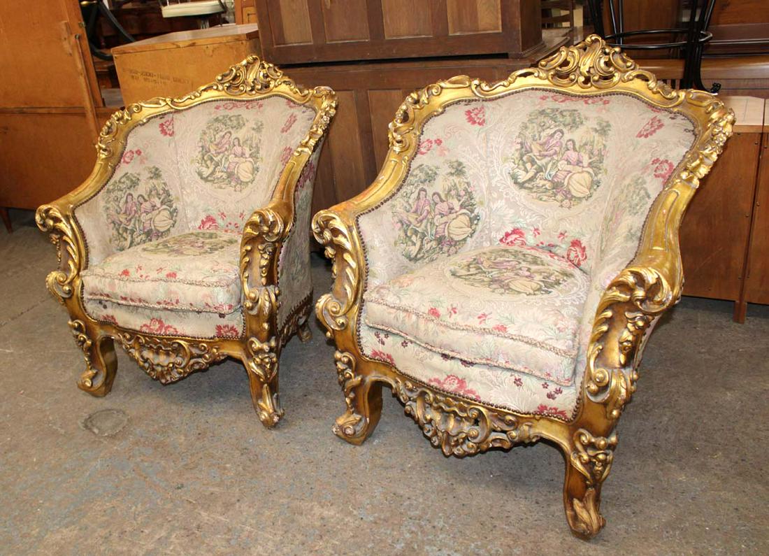 PR highly carved ornate gold gilt parlor chairs (1 of 5)