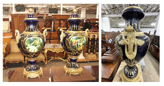 PR Signed Sevre style porcelain urns with lids (1 of 11)