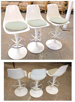 Set of 3 mid century fiberglass seats on cast metal bases swiveling bar stools with foot rests (1 of 5)
