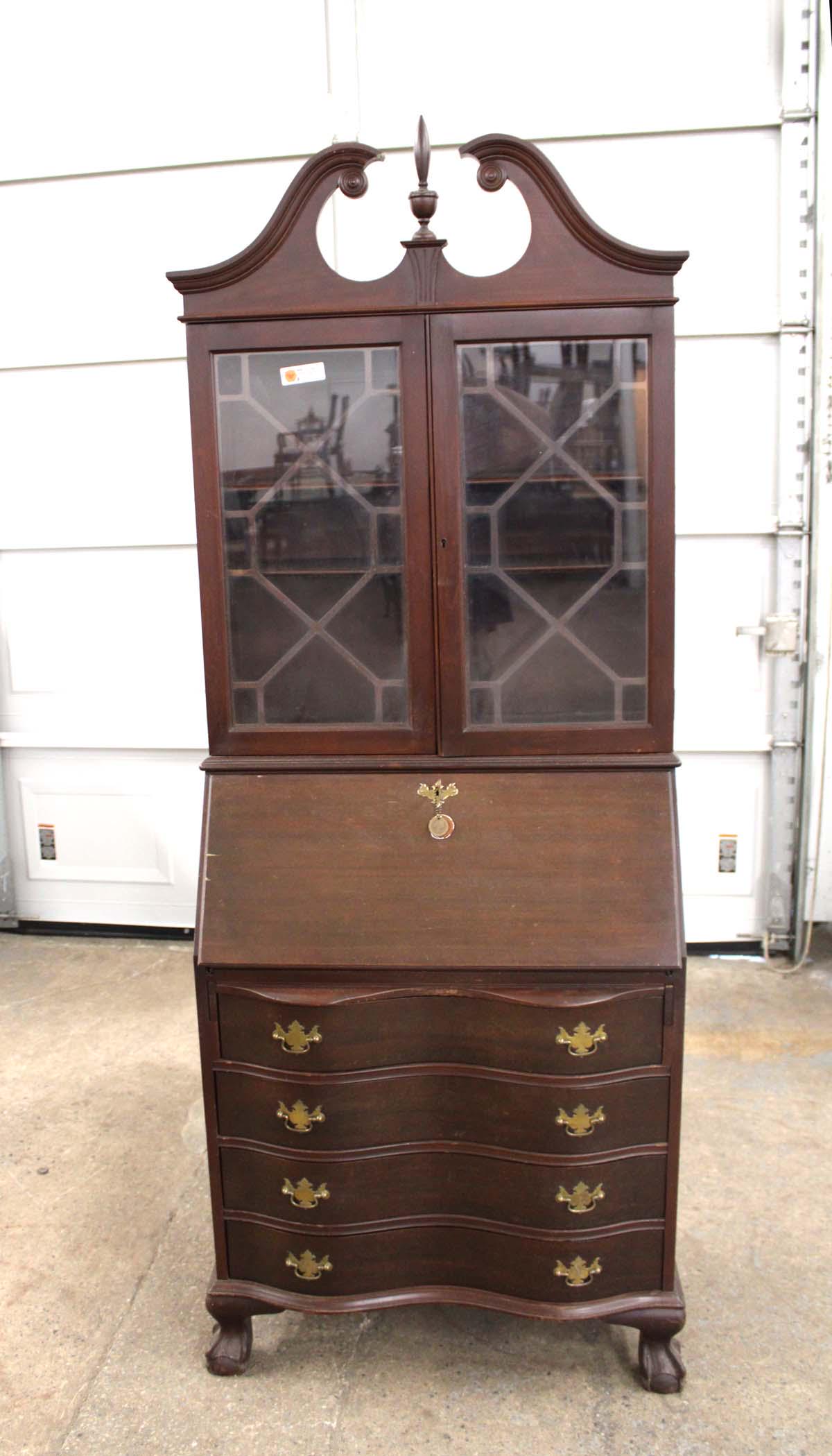 Vintage mahogany slant front desk w/bookcase top (1 of 4)