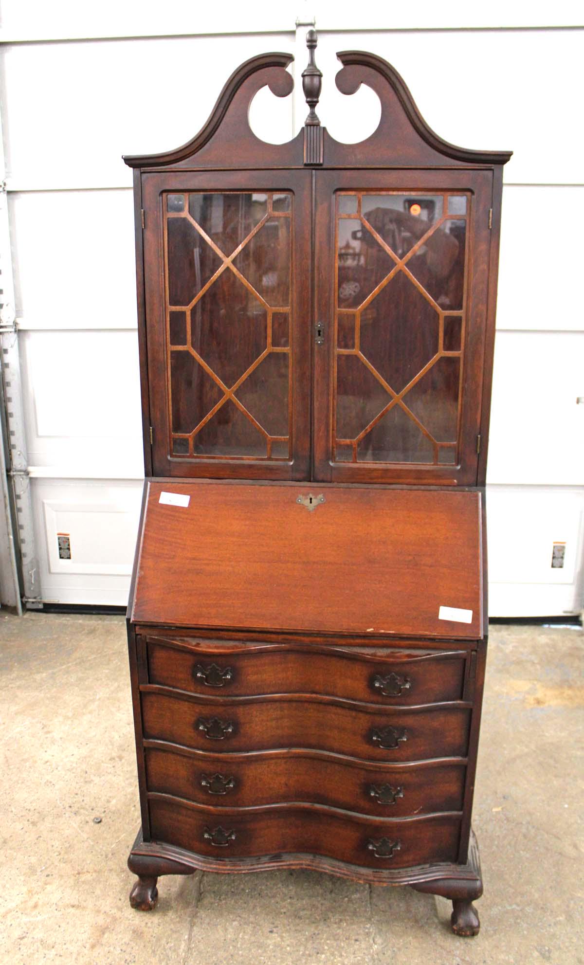 Vintage mahogany slant front desk w/bookcase top (1 of 4)