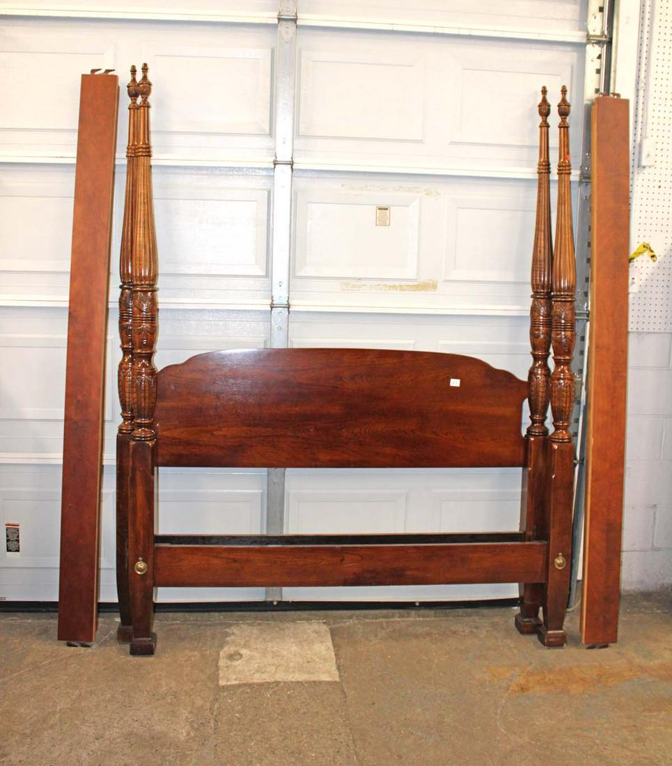 Mahogany 4 poster queen size bed with rails: Mahogany 4 poster queen size bed with rails approx. 66" w x 88" d x 84" h