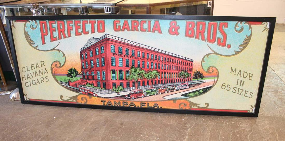 Large "Perfecto Garcia and Bros" advertisement: Large "Perfecto Garcia and Bro advertisement print approx. 96" w x 36" h