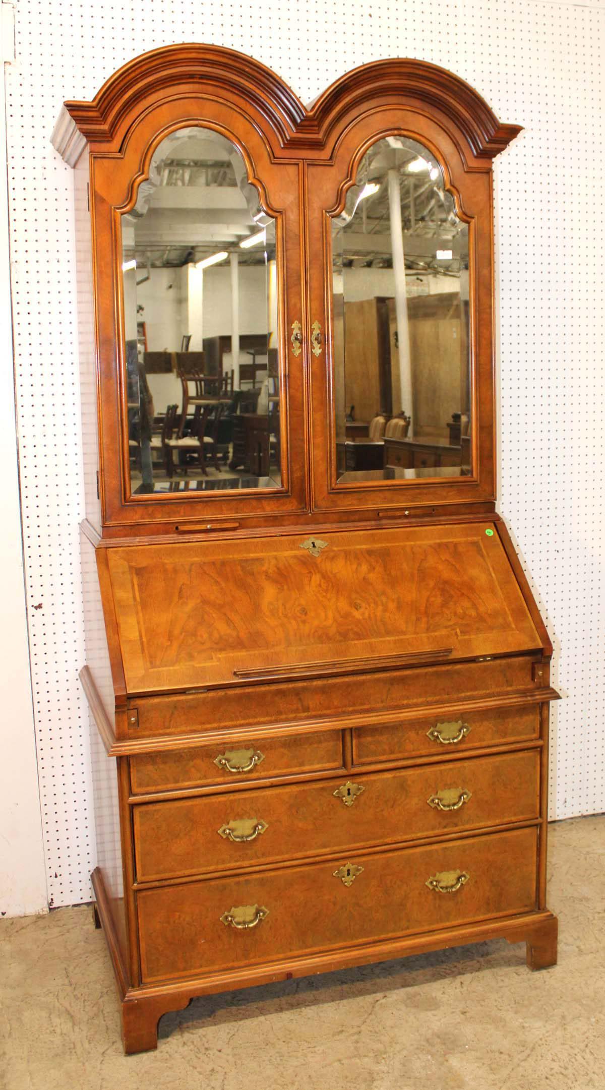 Century 2pc banded burl walnut secretary w/bookcase top (1 of 5)