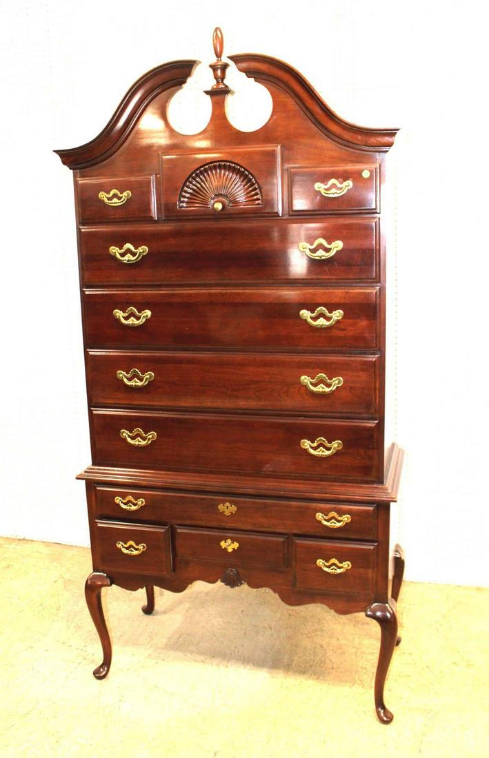 Thomasville queen anne solid cherry high boy: Thomasville queen anne shell carved cherry high boy approx. 40" w x 19" d x 82" h
