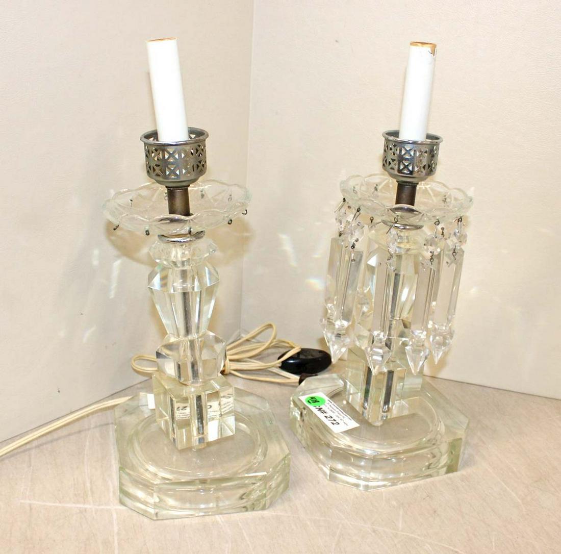 Pair of prism lamps, 1 has no prisms: Pair of prism lamps, 1 has no prisms