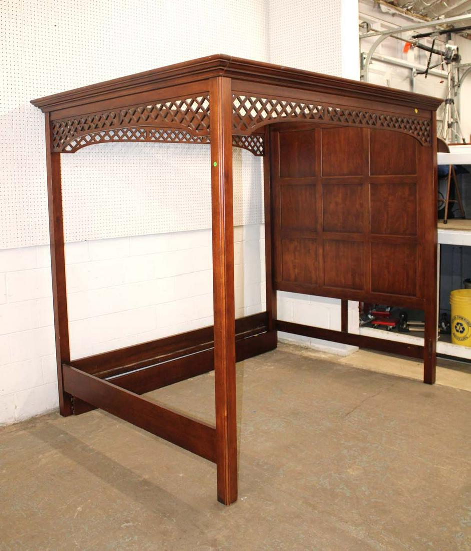 Solid mahogany queen size panel back canopy bed (1 of 5)