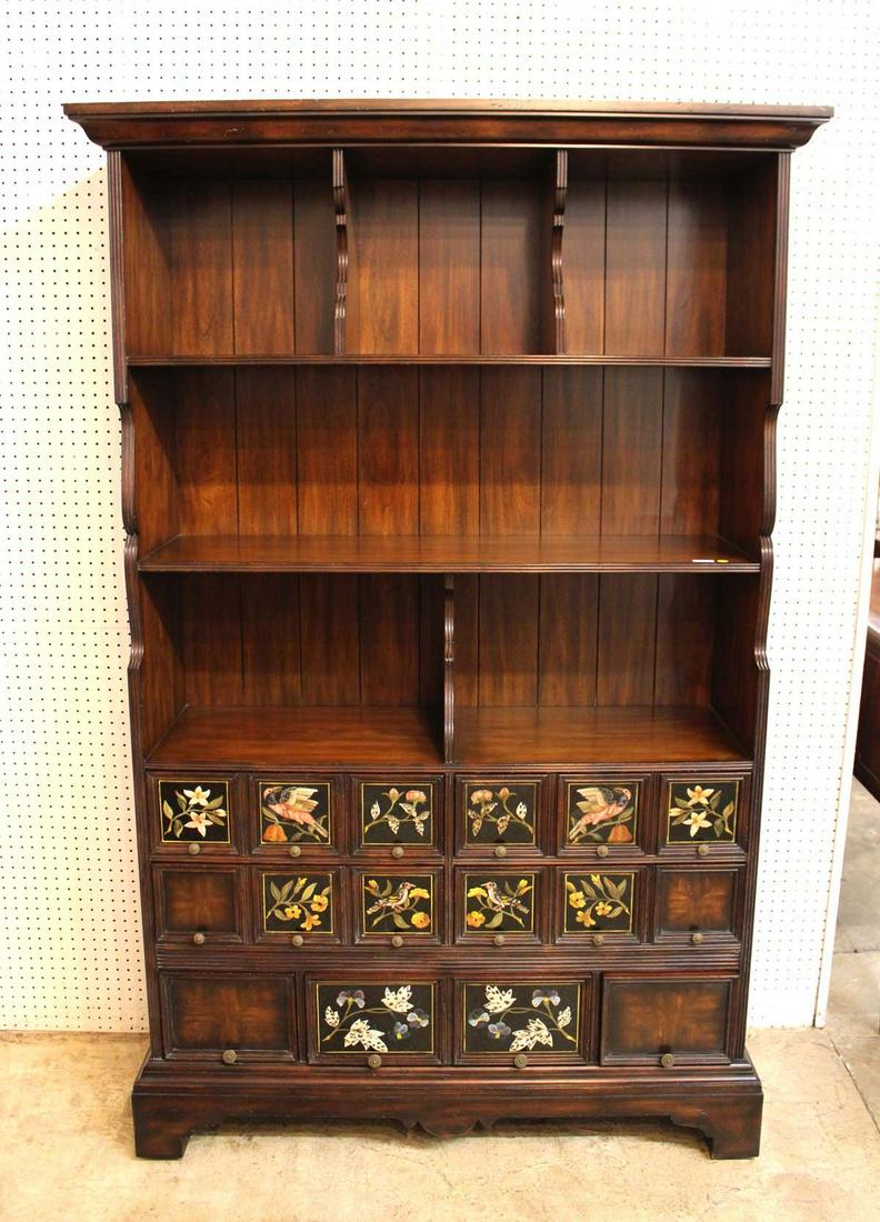 Maitland Smith bird and flower decorated 7 drawer open front cupboard in the solid mahogany (1 of 6)