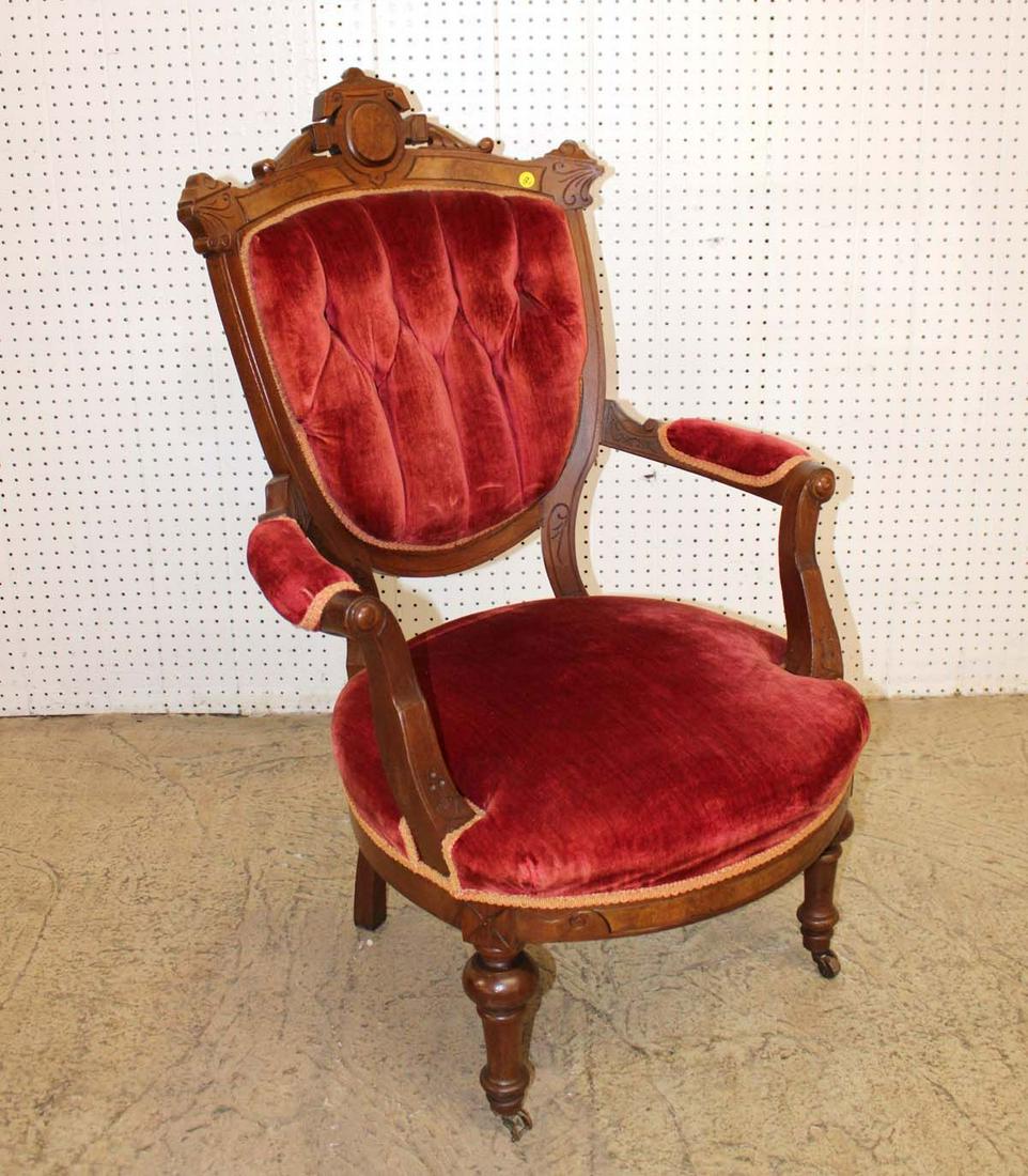 Antique Victorian walnut parlor arm chair approx. 27" w x 24" d x 41" h seat height 16" (1 of 5)