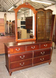 Stanley Young America dresser with mirror: Stanley Young America Collection mahogany 3 over 4 dresser with mirror approx. Dresser: 56" w x 18" d x 32" h Mirror: 28" w x 46" h