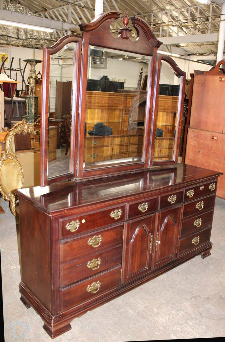 Contemporary cherry dresser with tri fold mirror (1 of 4)