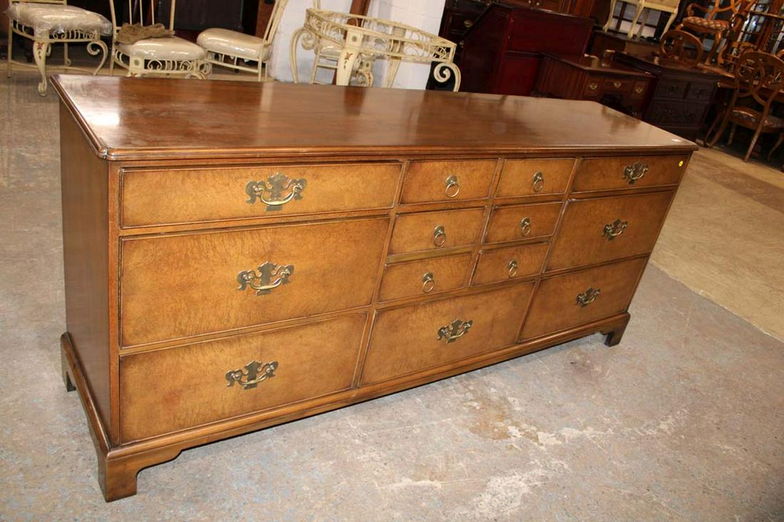 Quality Kittinger 13 drawer low chest: Quality Kittinger walnut 13 drawer low chest in original found condition approx. 79" w x 20" d x 24" h