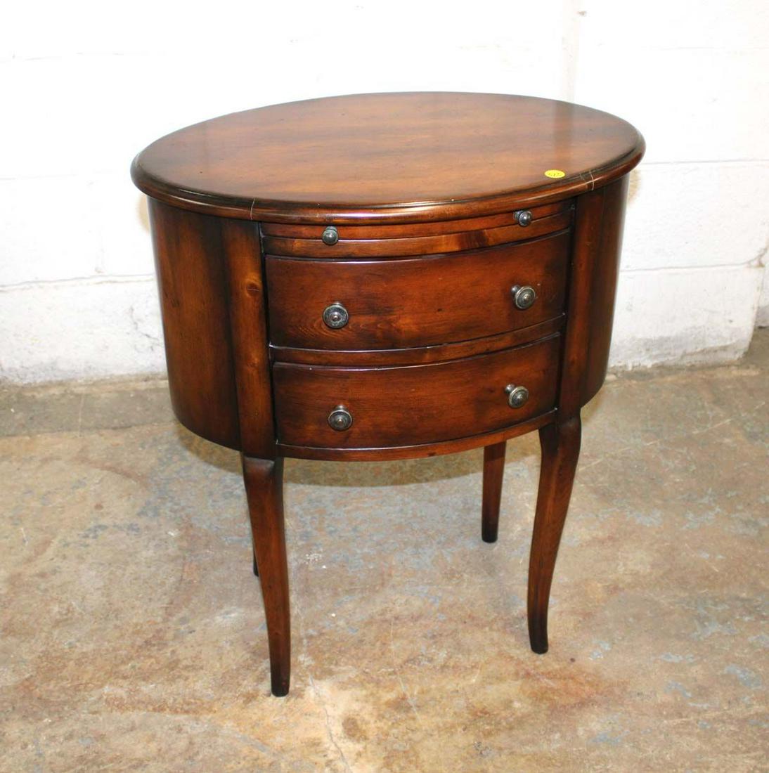 Solid mahogany 2 drawer oval stand with pullout tray (1 of 5)