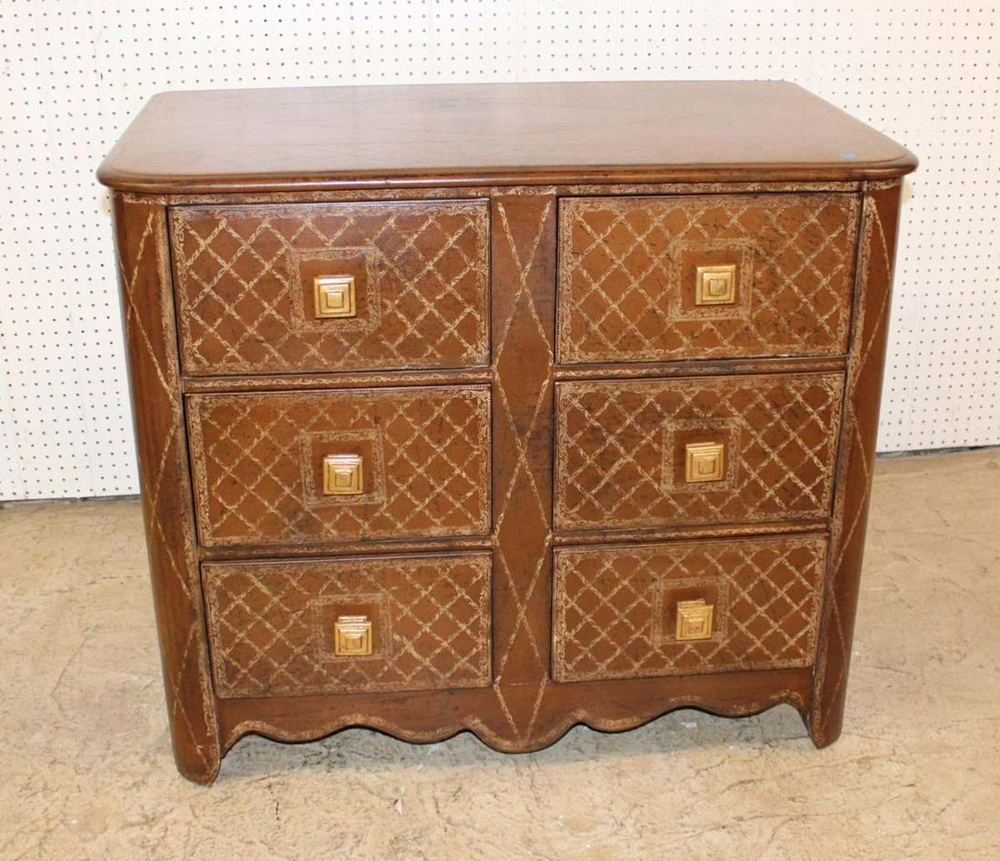Maitland Smith 6 drawer leather wrapped decorator chest, nice patina on leather (1 of 6)