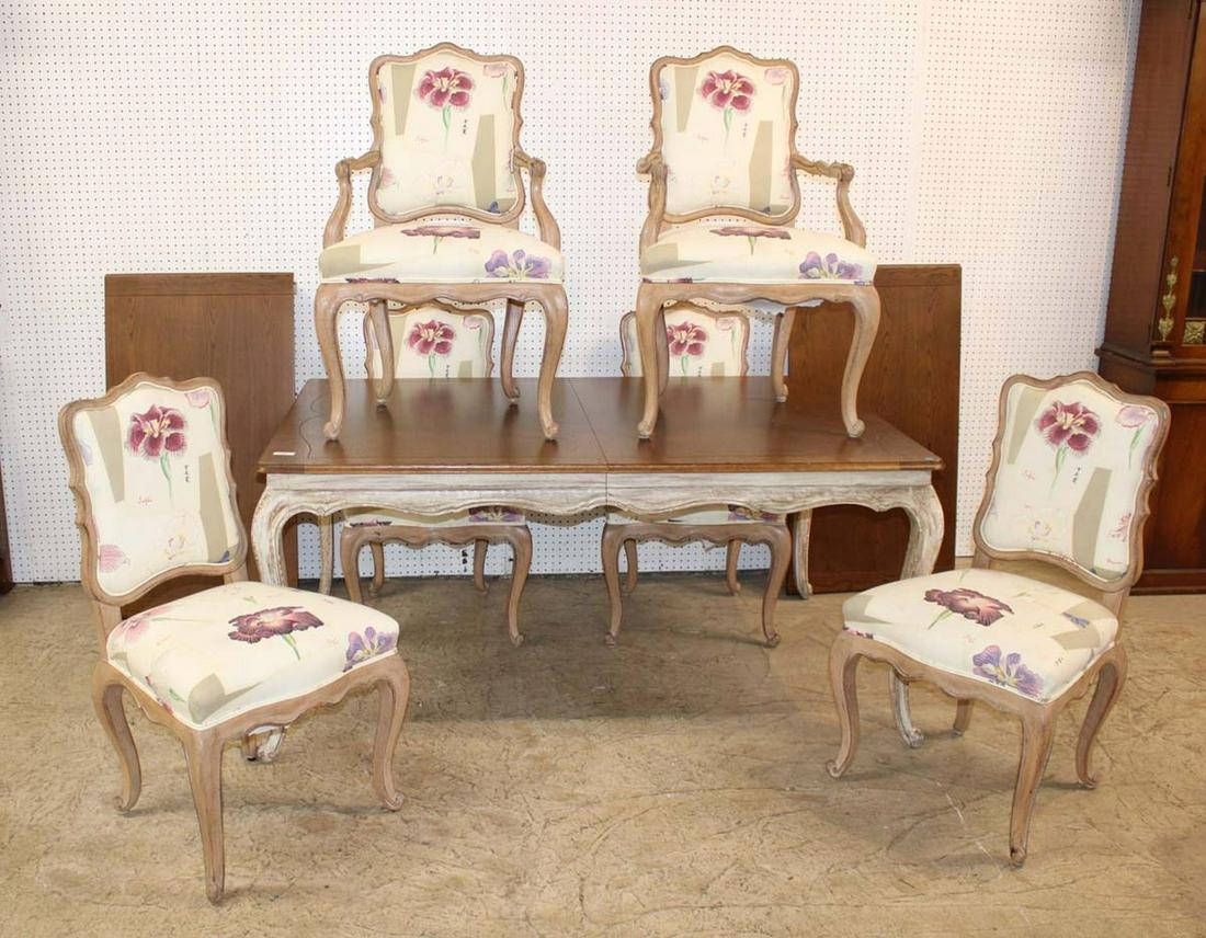 7pc Country French style oak top white washed base dining room table with 6 chairs and (2) 24" leave (1 of 7)
