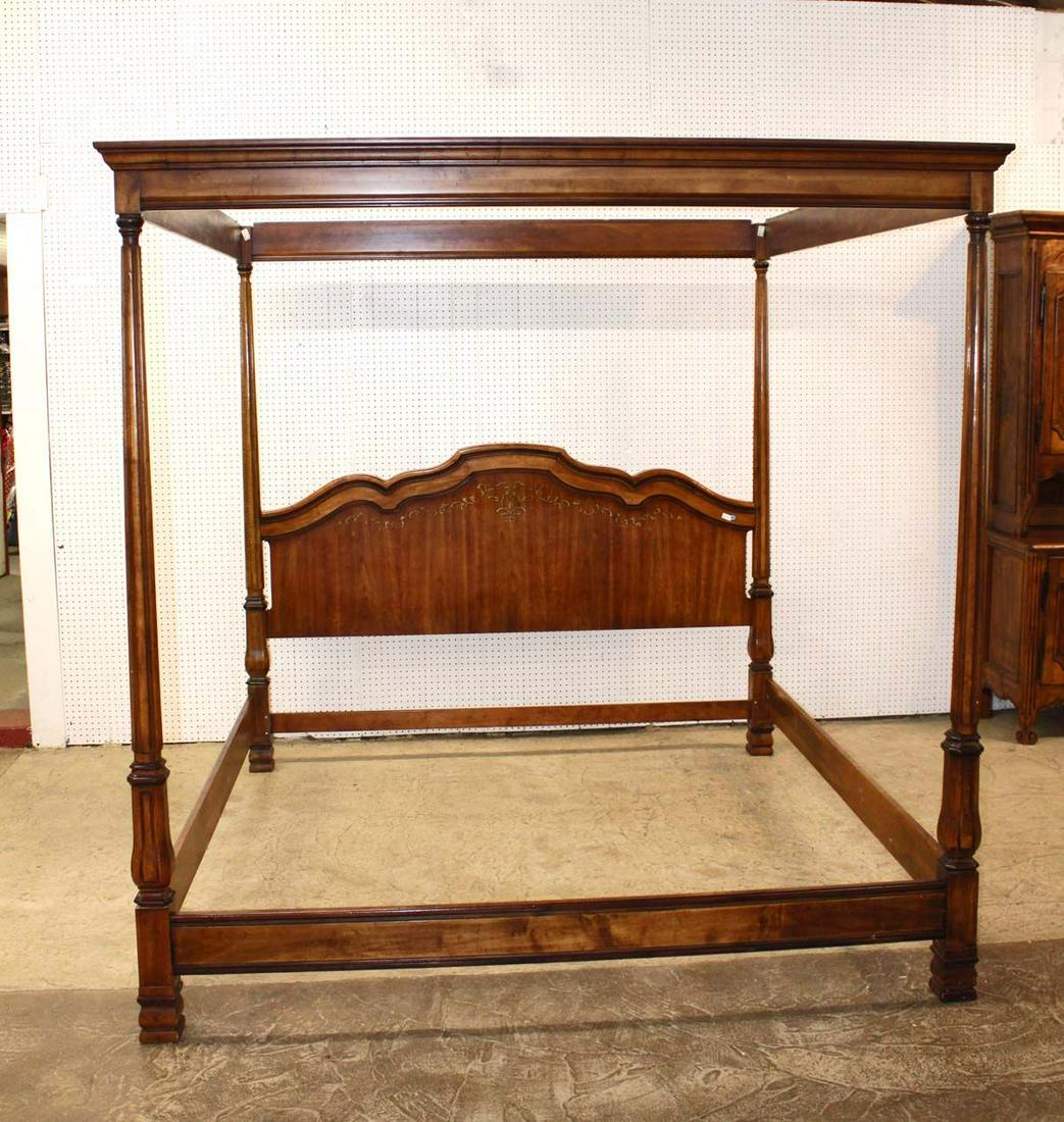 Drexel mahogany stenciled country style king size full canopy bed with rails (1 of 5)