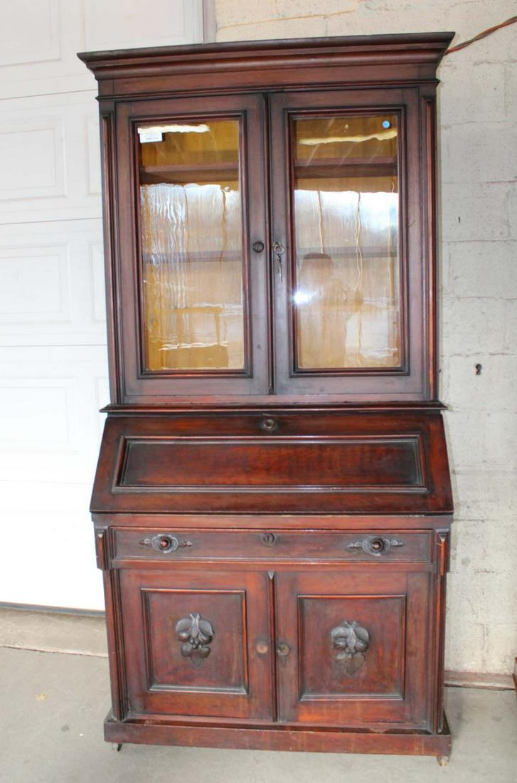 Antique Victorian walnut 2pc secretary with bookcase top (1 of 5)