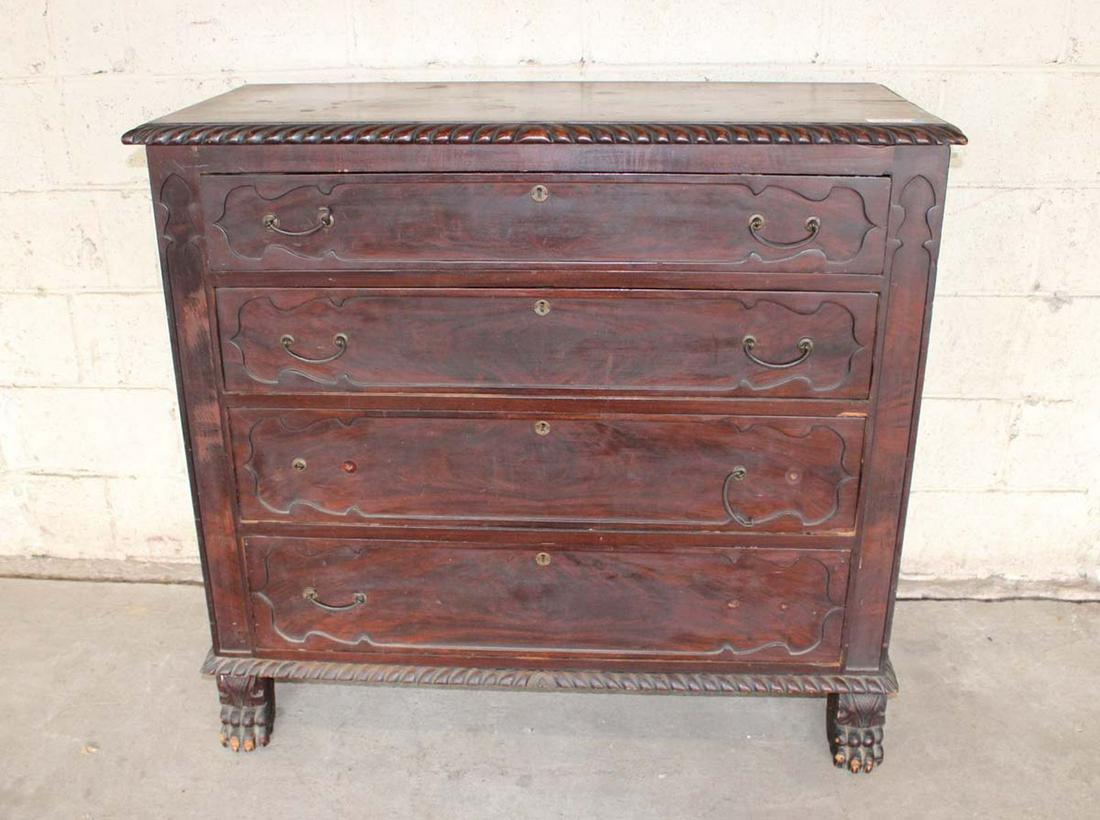 Antique solid mahogany 4 drawer paw foot chest (1 of 7)