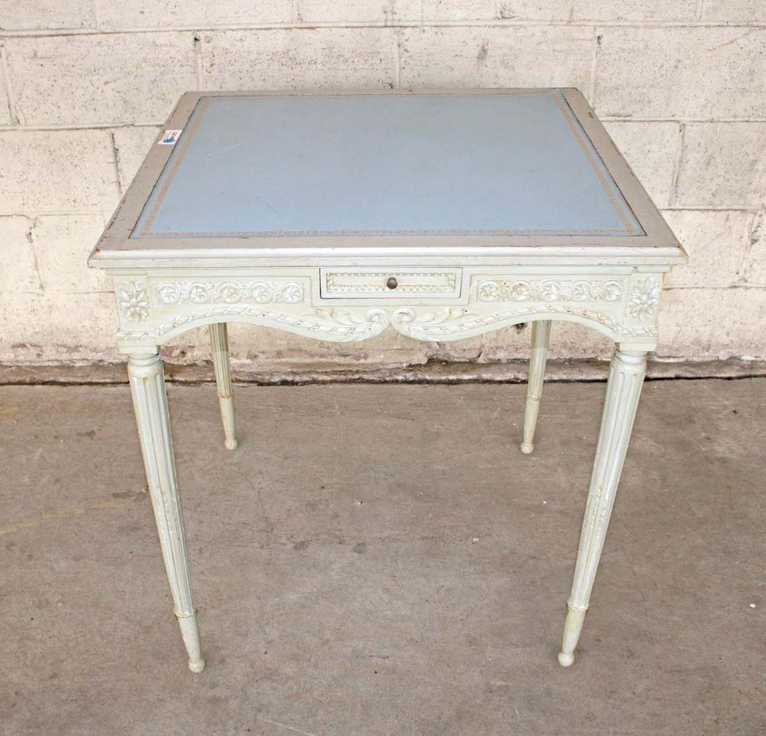 Antique French style leather top game table w/4 drawers (1 of 4)