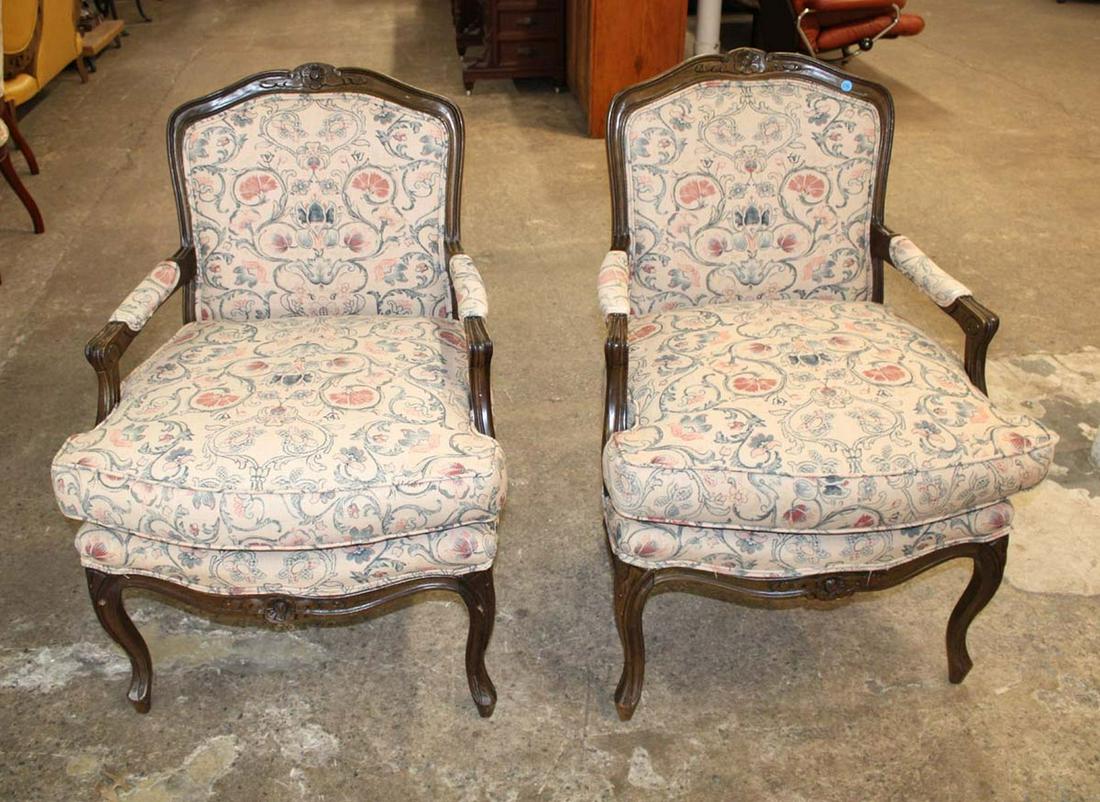 Pair of walnut frame French style upholstered arm chairs (1 of 4)