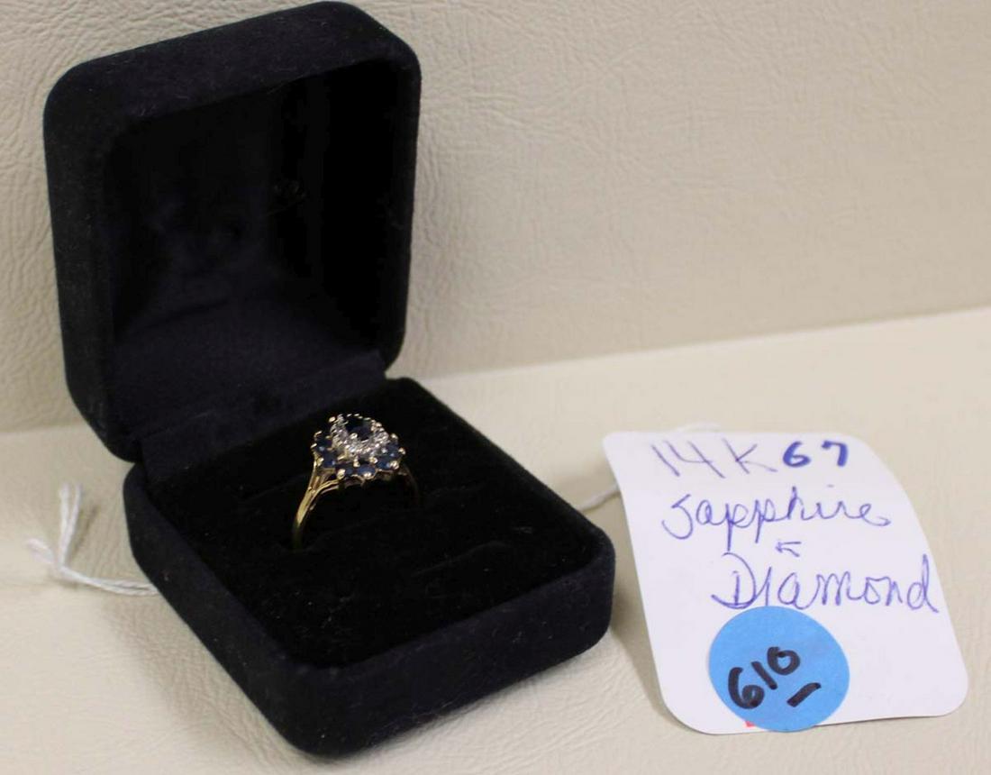 14K yellow gold sapphire and diamond ring size 6.5 (1 of 5)