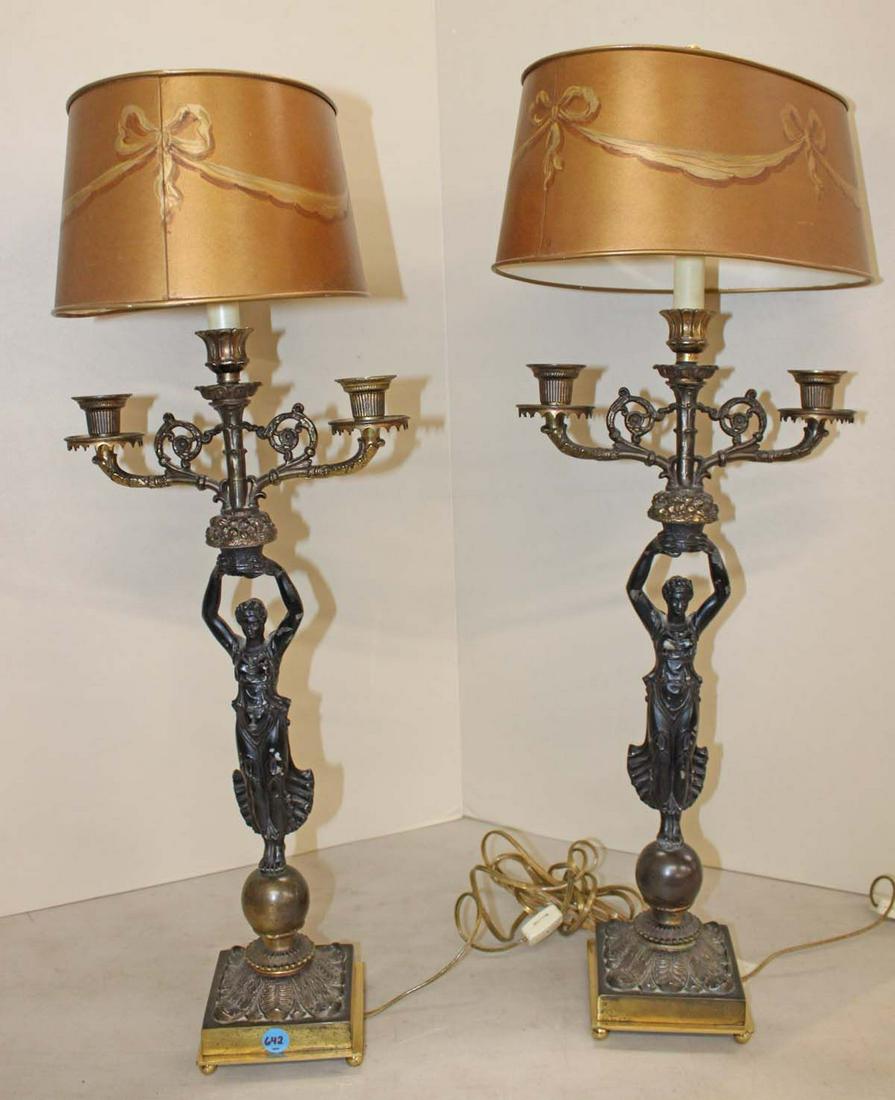 Pair of semi antique bronze base figural candelabras (1 of 7)