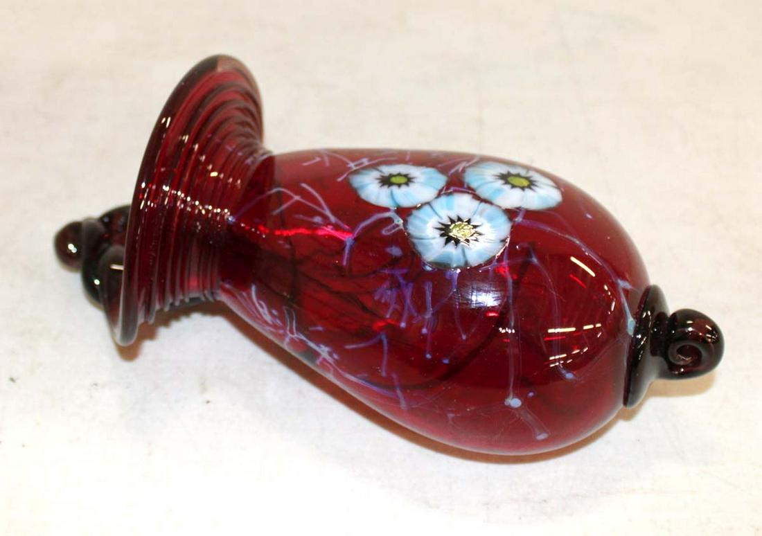 Signed HAT art glass decorator wall vase: Signed HAT art glass decorator wall vase approx. 3" w x 7" h