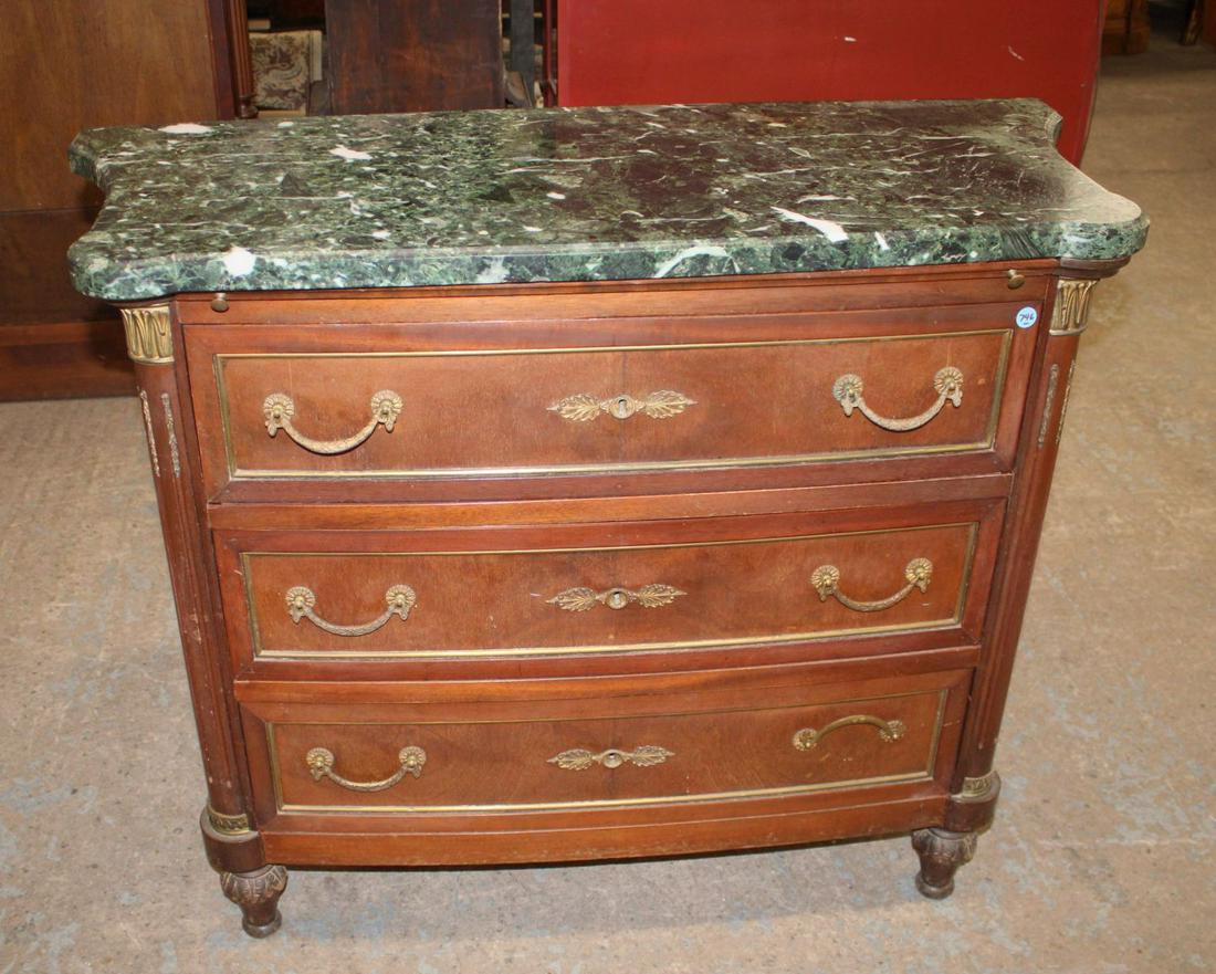 Antique French style marble top bachelor chest w/pullout tray (0746
