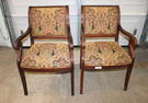 Pair of Councill mahogany frame scroll arm chairs