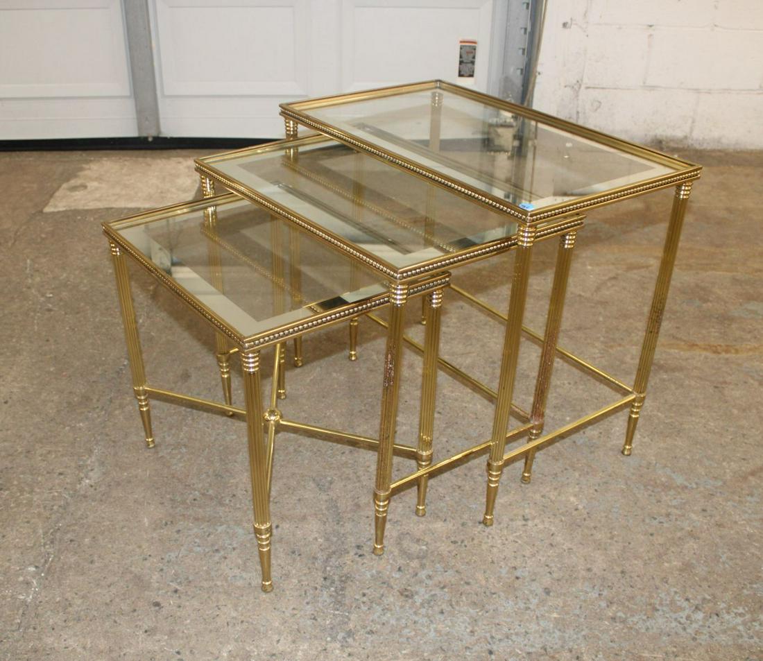 Quality set of 3 Vintage brass with mirrored frame glass tops nesting stacking tables (1 of 4)