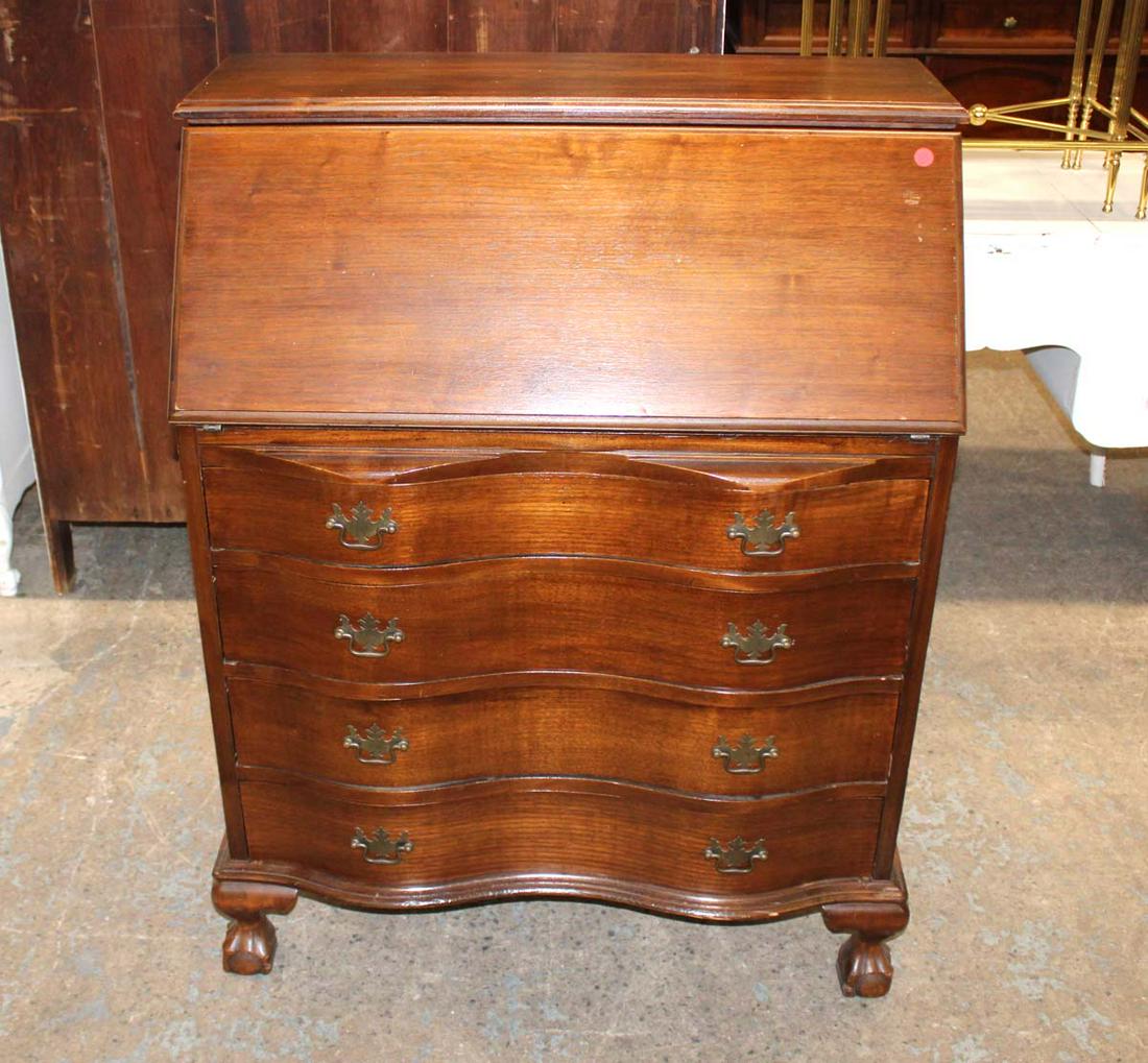 Vintage solid mahogany ball and claw serpentine front secretary bookcase (1 of 6)