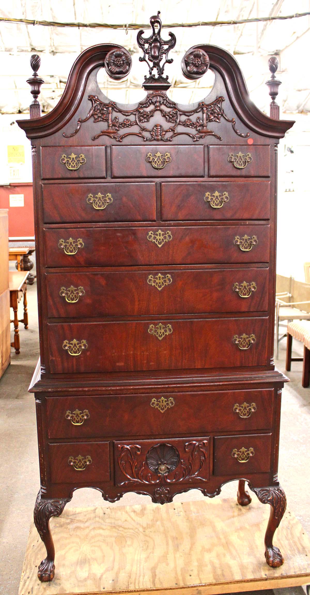 Beautiful semi antique burl mahogany Chippendale style high boy attribute to Georgetown Galleries (1 of 5)