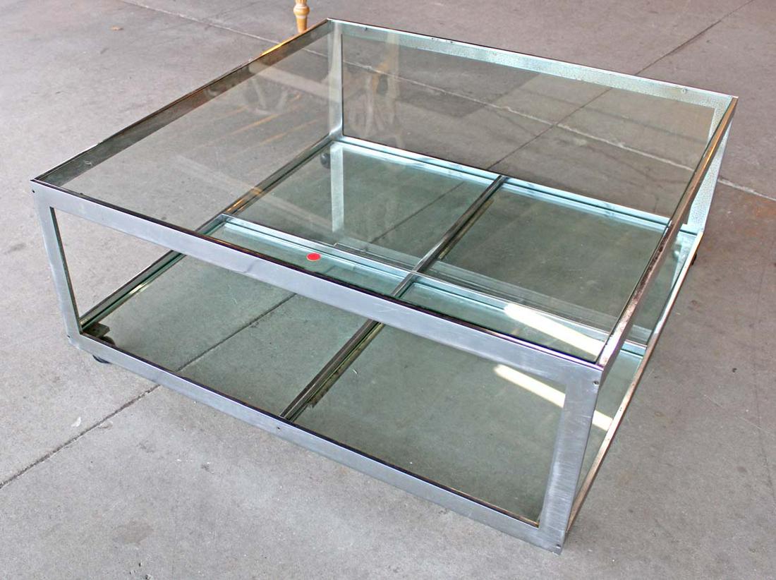 Mid century modern 5 pieces of glass quality glass top coffee table on chrome (1 of 3)