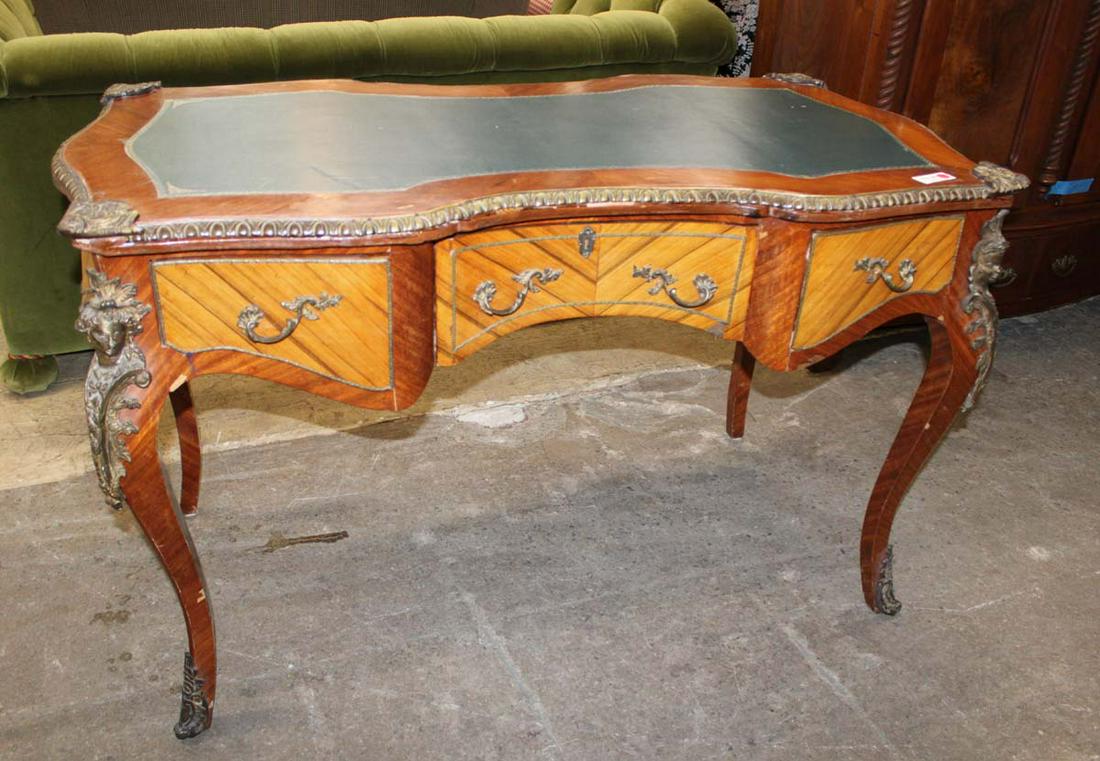 Semi antique French style leather top desk with applied bronze (1 of 6)