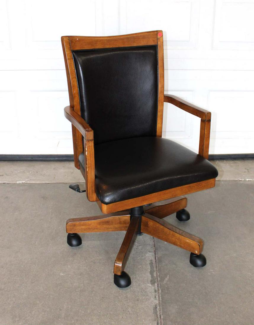 Contemporary oak leather style office chair (1 of 3)