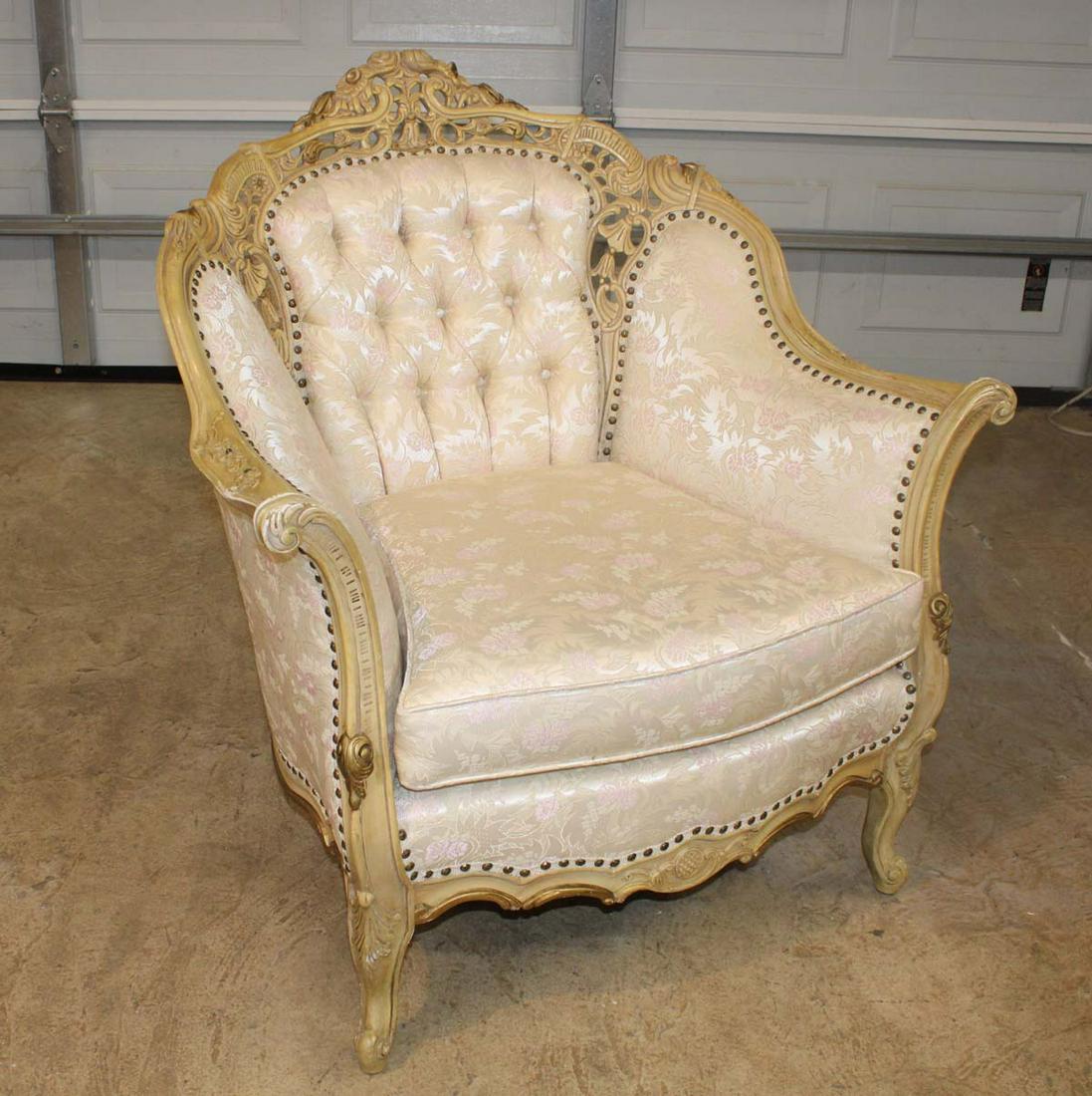 Vintage highly carved French style painted frame parlor chair (1 of 5)