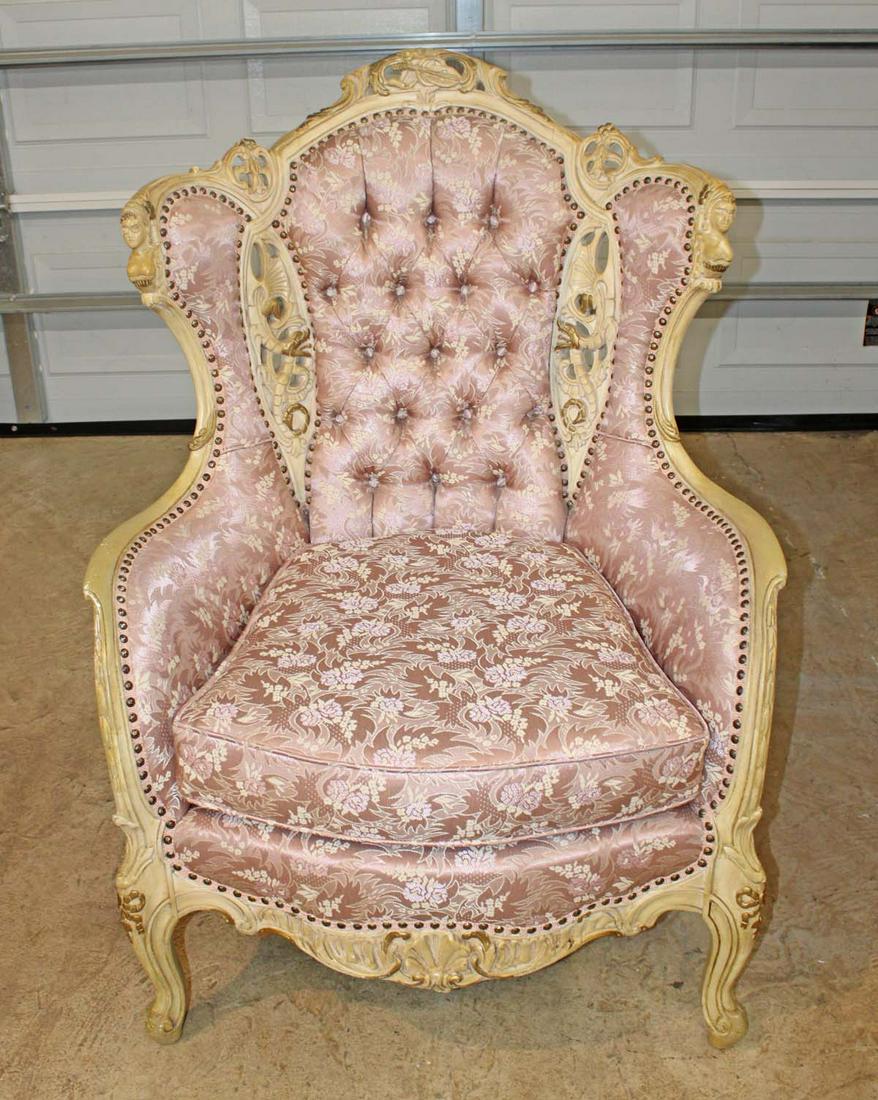 Vintage highly carved French style painted frame parlor chair (1 of 6)