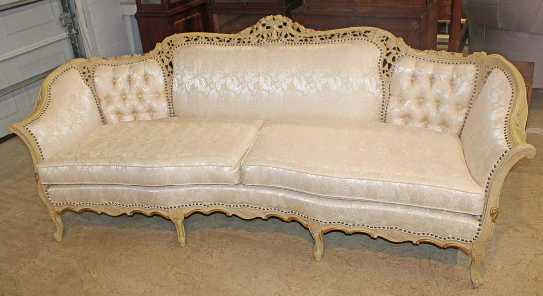Vintage pierced carved painted frame French style sofa (1 of 5)
