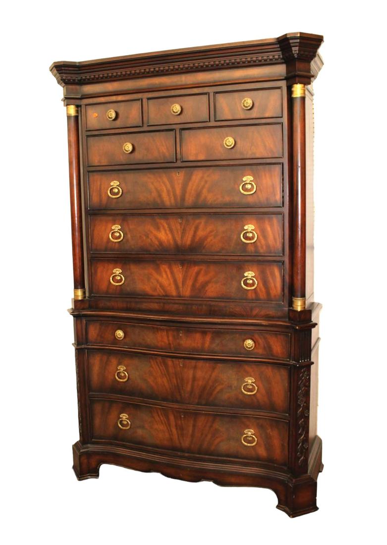 Awesome Councill 2pc 11 drawer burl mahogany high chest with columns, very Impressive Piece (1 of 8)