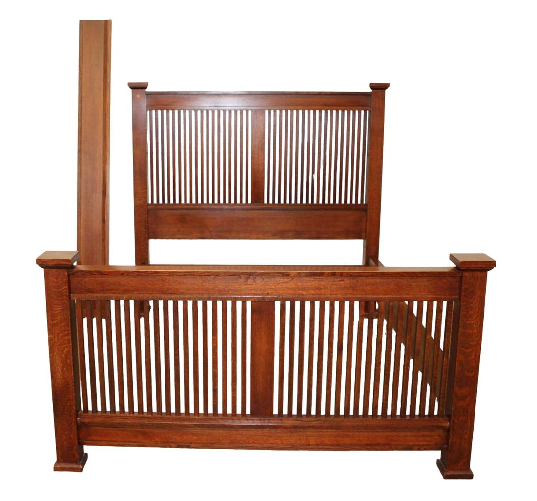 Stickley mission oak queen size bed in original finish (1 of 6)