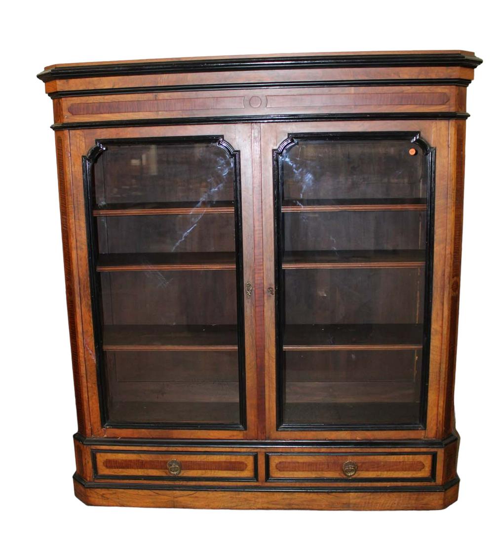 Antique marked Alexander Roux 2 door 2 drawer Victorian walnut bookcase in original found condition (1 of 5)
