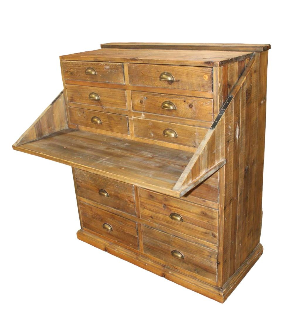 Rustic multi drawer pine apothecary style chest with flip down work station (1 of 8)